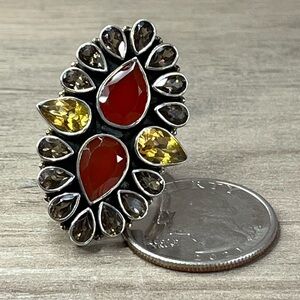 Nicky Butler Sterling Silver Smokey Quartz, Citrine and Carnelian Pear Ring